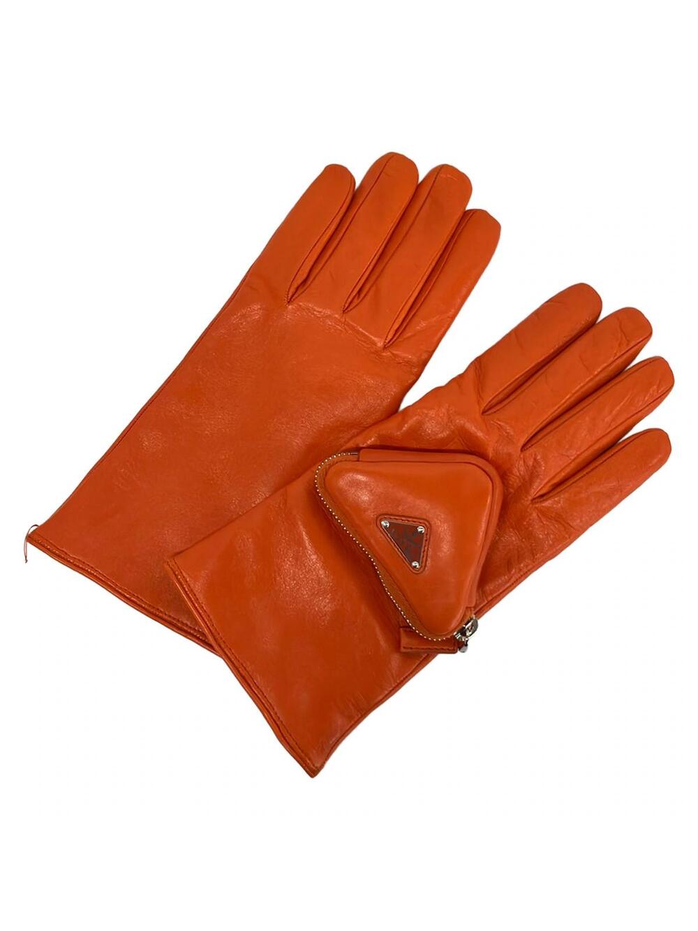 Prada Orange Leather Women's Gloves #344929P65B